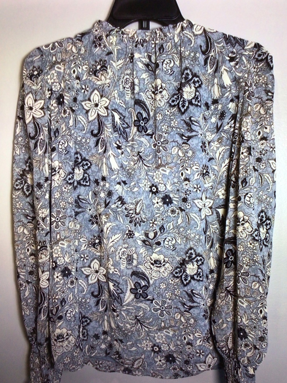 CeCe Blue Floral Tie-Neck Long Sleeve Blouse - Picture 8 of 8
